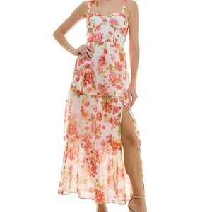 by & by Pink and Orange Floral Maxi Dress